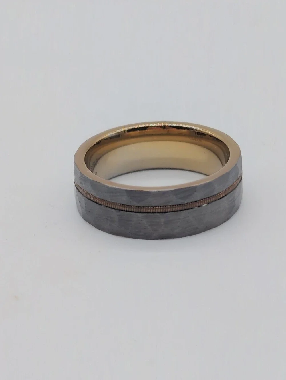 Men's Gray Zeus Hammered Tungsten Carbide Guitar String Ring By Lux Sz 12
